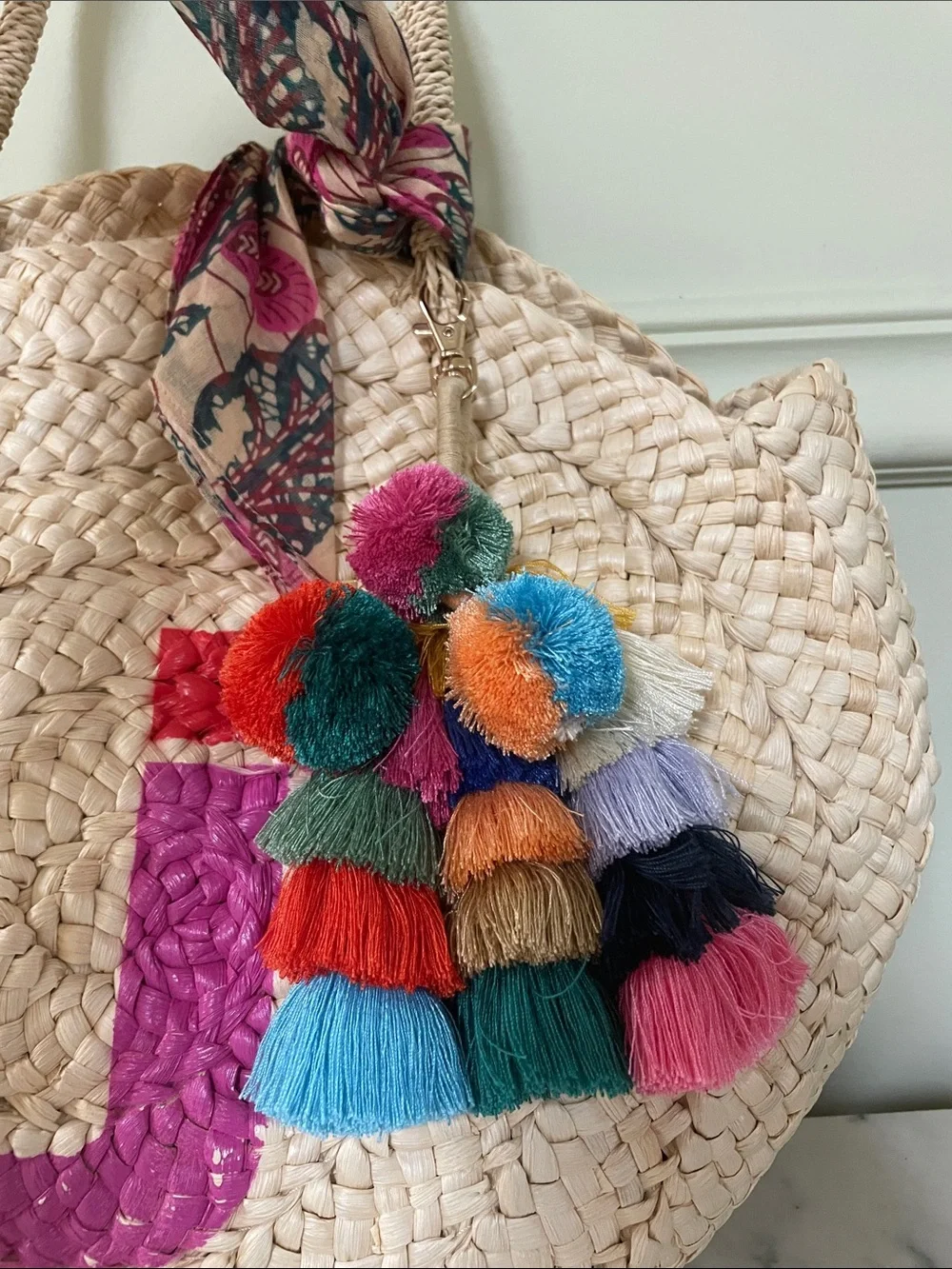 Maud Fourier Paris for Anthropologie  Round Straw Tote with Initial “J”